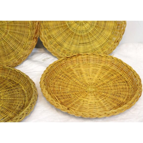 VTG Nevco 4 Paper Plate Holders Yellow 1990s 1980s 9" Natural Died Wicker Bamboo - Picture 4 of 6